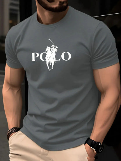 Men's Summer Simple and Fashionable Casual Business Short Sleeved T-shirt Round Neck Solid Color Sports Quick Drying Top