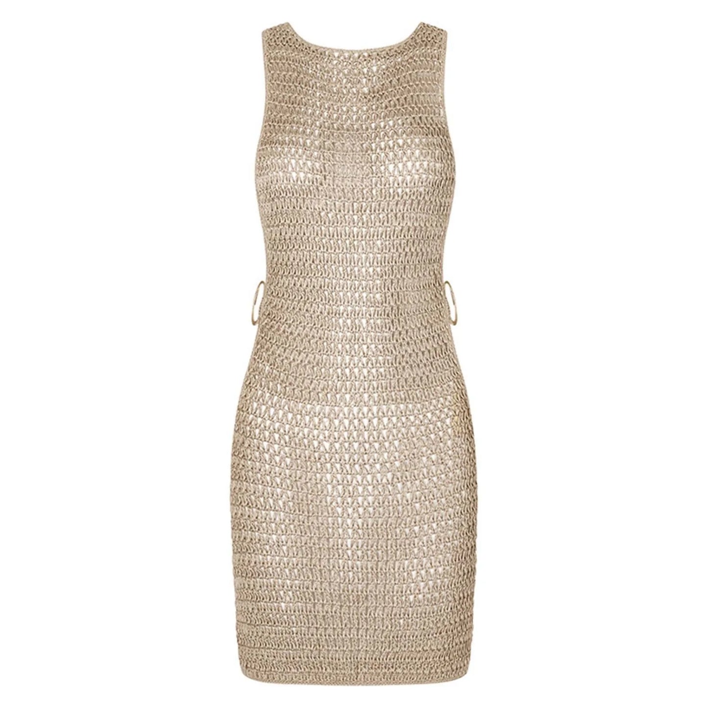 2025 Sexy Cut Out Crochet Knitted Beach Dress Woman Summer Backless Tunic Beach Cover Ups Short Dress Beach Wear Women Swimsuit