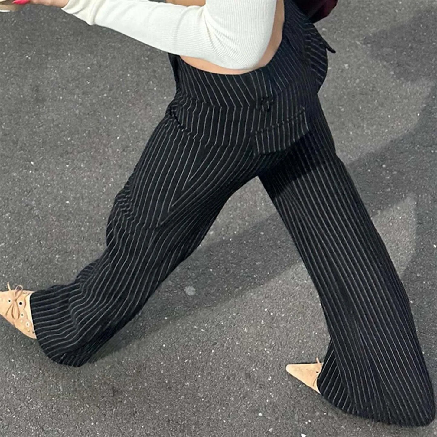 Striped Slim Fit Fashion Pants Low Rise Form Fitting Ice Silk Casual Trousers Street Sweat For Women Pants Брючные комплекты