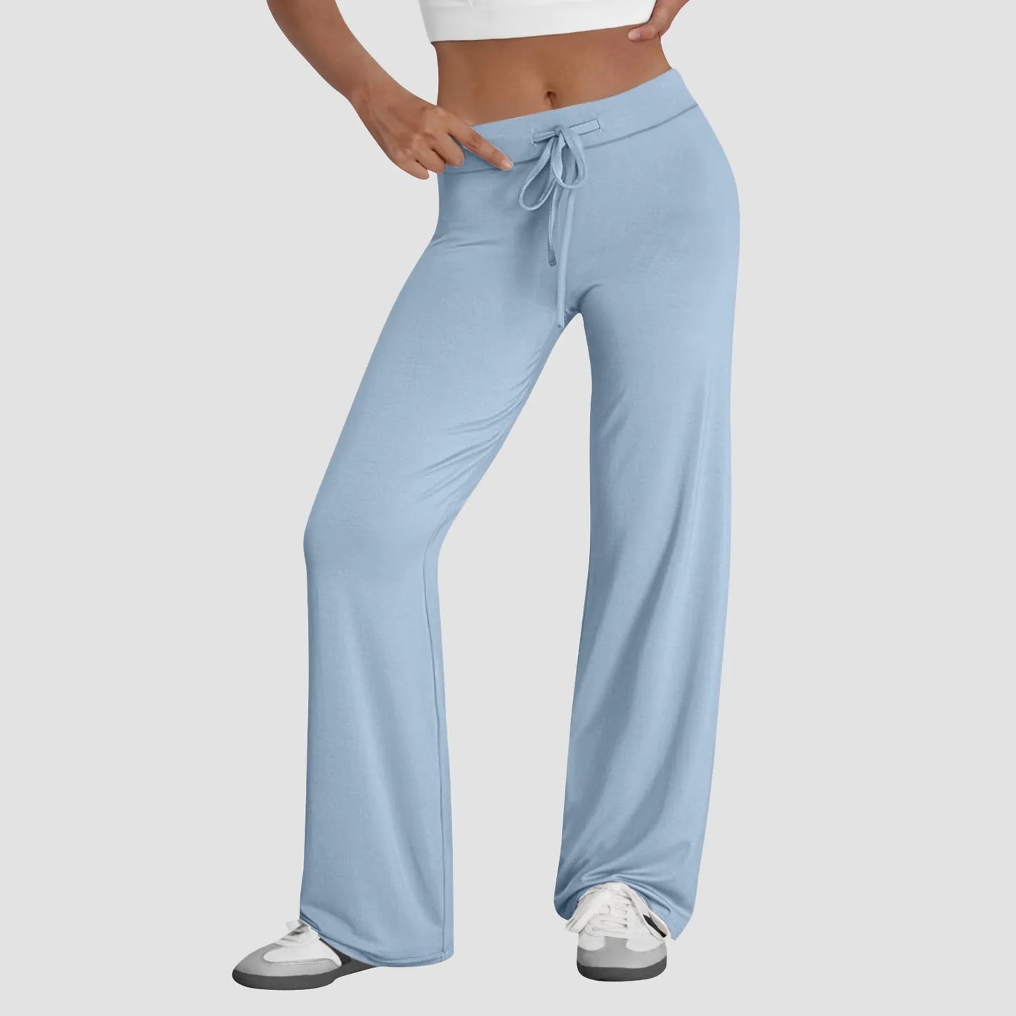 Activewear Women Wide Leg Pants Casual Cotton Yoga Pants With Pockets High Waist Drawstring Baggy Sweatpants Flare Leggings