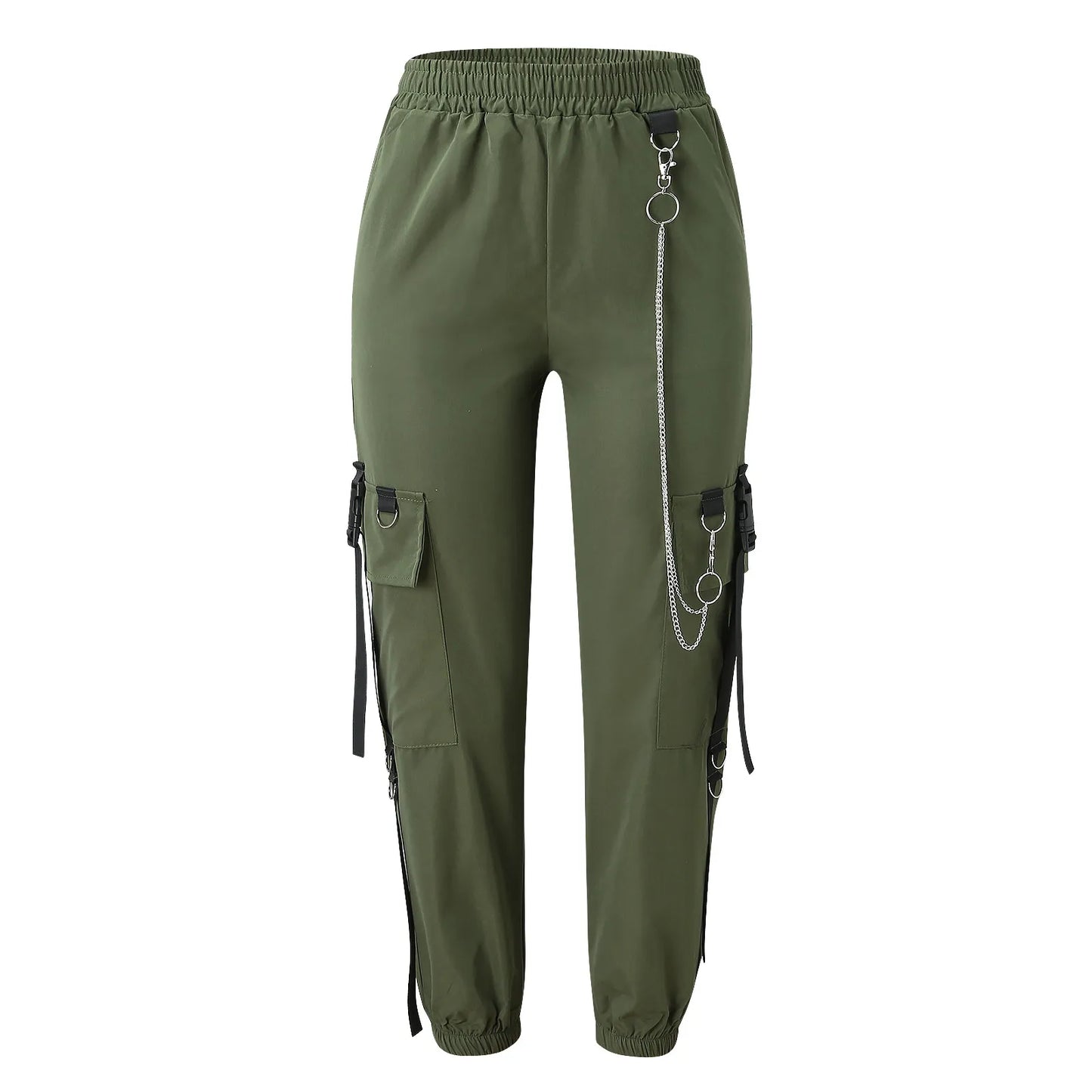 Cargo Pants for Women Harem Pants Fashion Punk Pockets Jogger Trousers With Chain Harajuku Elastics High Waist Women's Pants