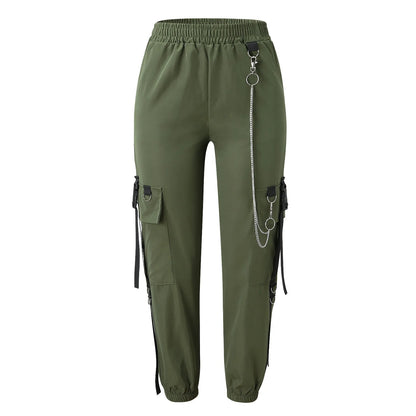 Cargo Pants for Women Harem Pants Fashion Punk Pockets Jogger Trousers With Chain Harajuku Elastics High Waist Women's Pants
