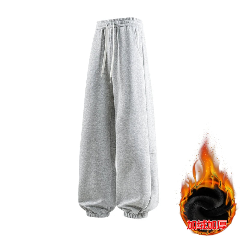 High-quality Fabric Fashion Pants Comfortable Fleece-lined Warm Sweatpants Loose-fitting Versatile Simple Men's Running Trousers