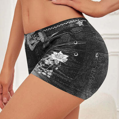 Sexy Hip Lifting Faux Jean Shorts Women's Low Waist Seamless Fitness Denim Shorts Hip Hop Y2k Sports Running Leggings Pants