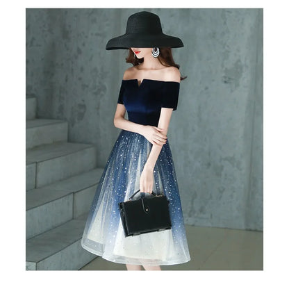 2026 Summer Women's New High Quality Luxury Black Glitter Host Performance One Shoulder Banquet Slimming Evening Dress