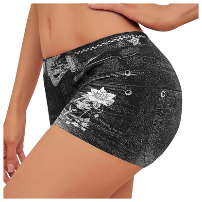 Sexy Hip Lifting Faux Jean Shorts Women's Low Waist Seamless Fitness Denim Shorts Hip Hop Y2k Sports Running Leggings Pants