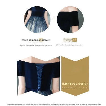 2026 Summer Women's New High Quality Luxury Black Glitter Host Performance One Shoulder Banquet Slimming Evening Dress