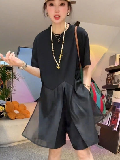 Oversized Tops Summer T Shirts 2026 Ropa Mujer Patchwork Fashion Camisetas O-neck Casual T-shirts Korean Tees Women's Clothes