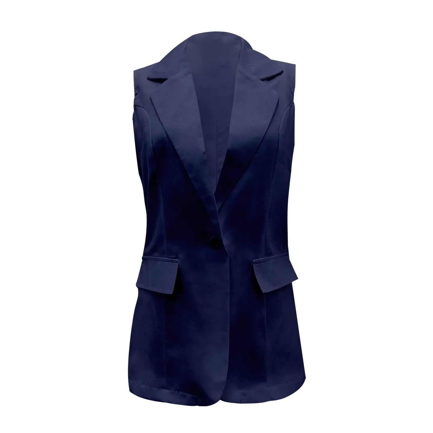 Women's Sleeveless Blazers Solid Color Cardigan Suit Casual Lapel Slim Fit Vest With Pockets Elegant For Women Chic Office Lady