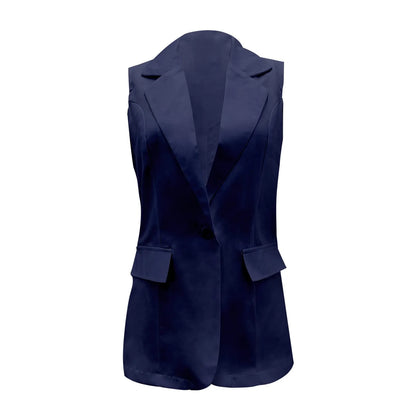 Women's Sleeveless Blazers Solid Color Cardigan Suit Casual Lapel Slim Fit Vest With Pockets Elegant For Women Chic Office Lady