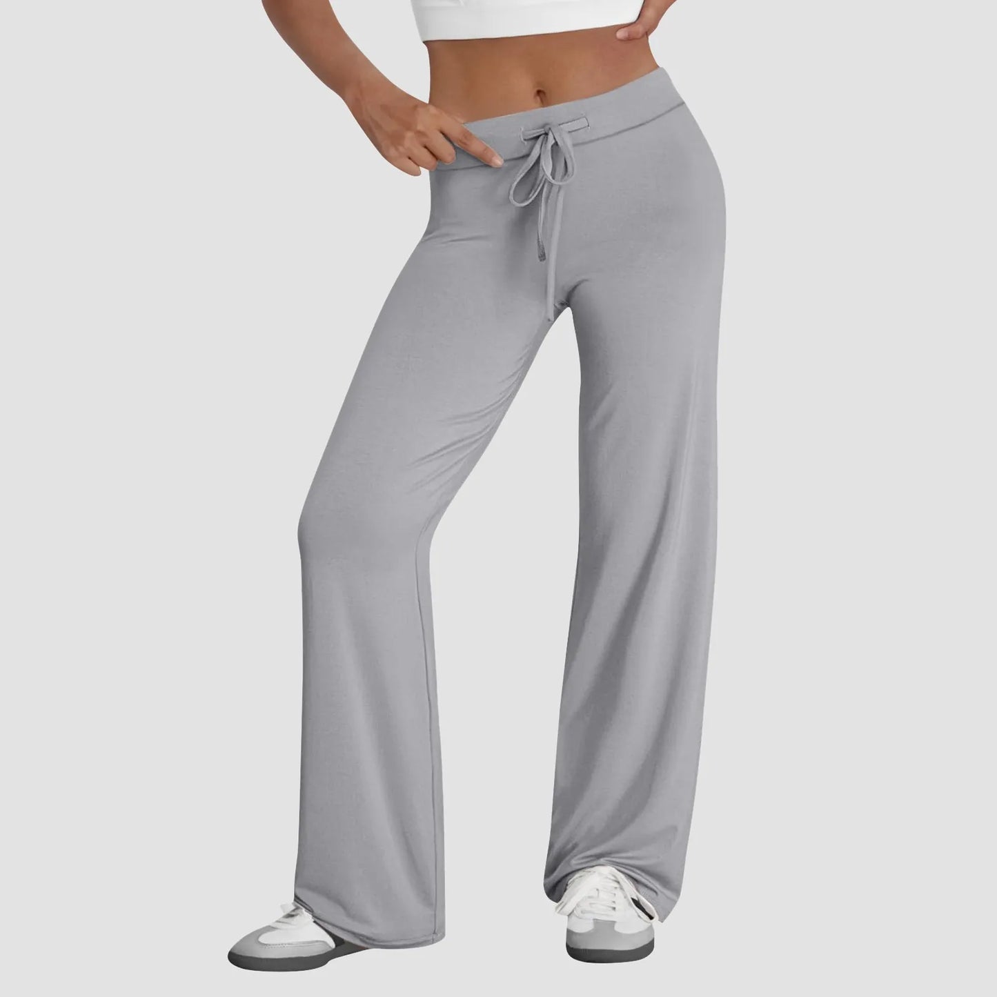 Activewear Women Wide Leg Pants Casual Cotton Yoga Pants With Pockets High Waist Drawstring Baggy Sweatpants Flare Leggings