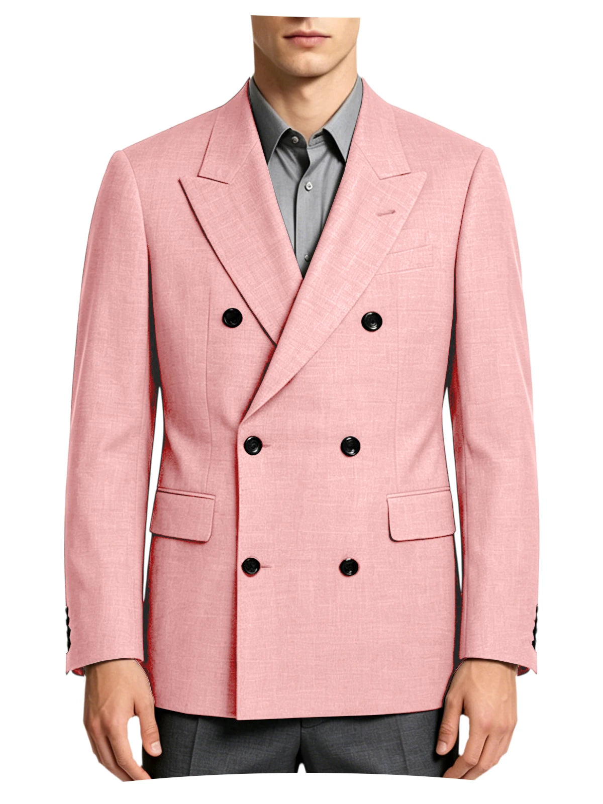 Men's Linen Blend Double Breasted Blazer Peak Lapel Breathable Wrinkle Resistant Business Suit Jacket For Wedding Daily Wear