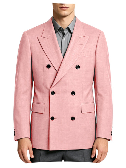 Men's Linen Blend Double Breasted Blazer Peak Lapel Breathable Wrinkle Resistant Business Suit Jacket For Wedding Daily Wear