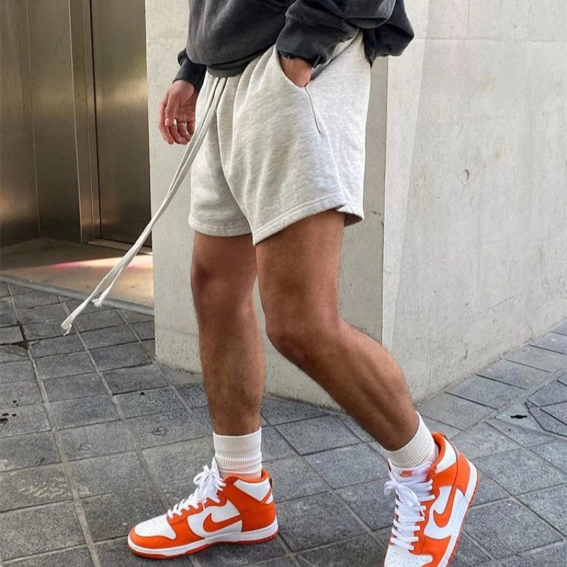Men's Summer Casual Basketball Gym Workout Shorts Loose Fit Streetwear Drawstring Knitted Cotton Breathable Training Athletic‌