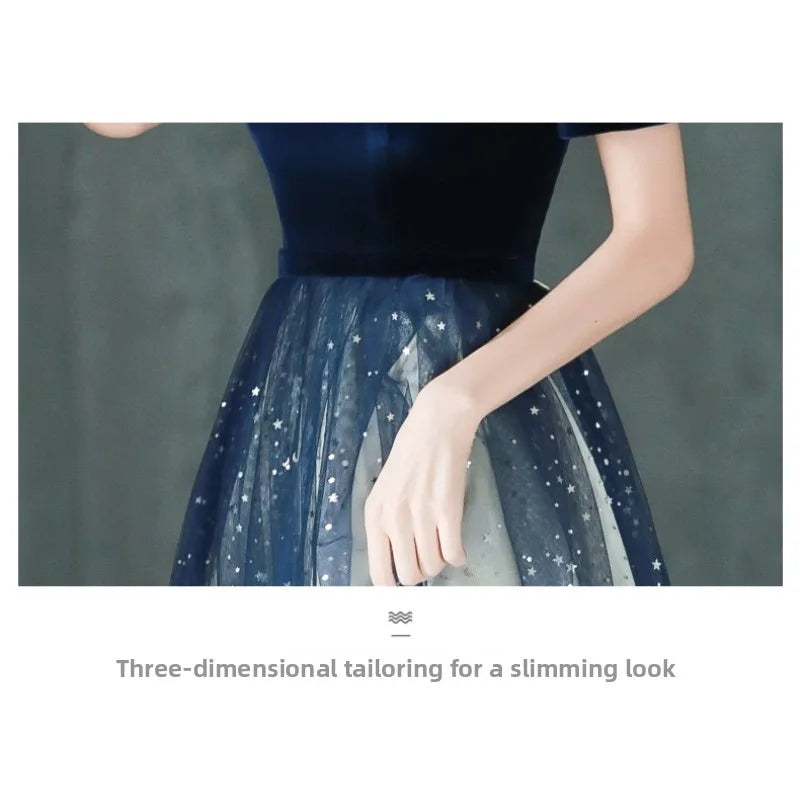 2026 Summer Women's New High Quality Luxury Black Glitter Host Performance One Shoulder Banquet Slimming Evening Dress