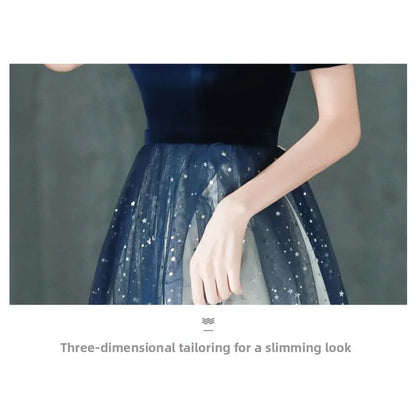 2026 Summer Women's New High Quality Luxury Black Glitter Host Performance One Shoulder Banquet Slimming Evening Dress