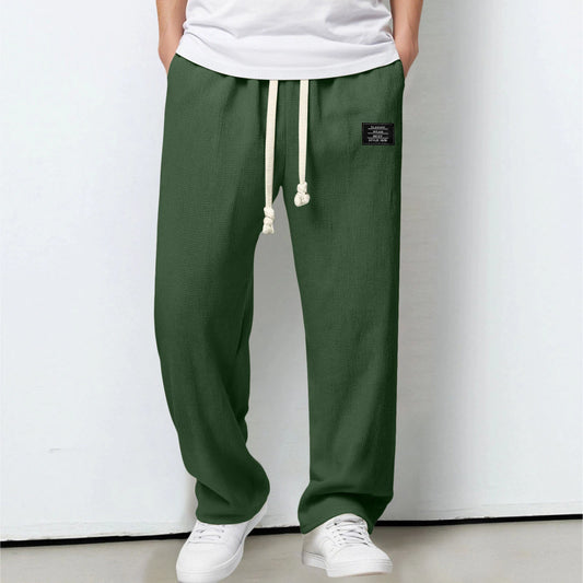 Men's Summer Casual Sports Solid Color Loose Wide Leg Trousers Stocking Gift Boy