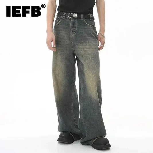 IEFB Men's Vintage Jeans Fashion Washed Street Casual Wide Leg Denim Pants Summer Distressed Loose Male Versatile Trousers 9C354