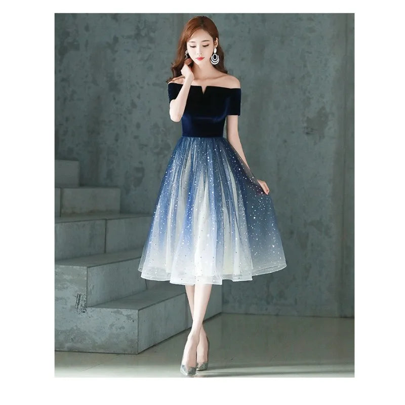 2026 Summer Women's New High Quality Luxury Black Glitter Host Performance One Shoulder Banquet Slimming Evening Dress