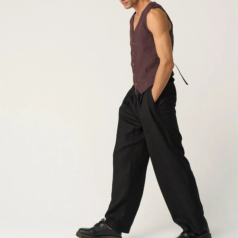 Linen Casual Men's Vest Cool Sleeveless Male Summer Single Breasted Suit Vests V Neck Vintage Jacket for Men Waistcoat