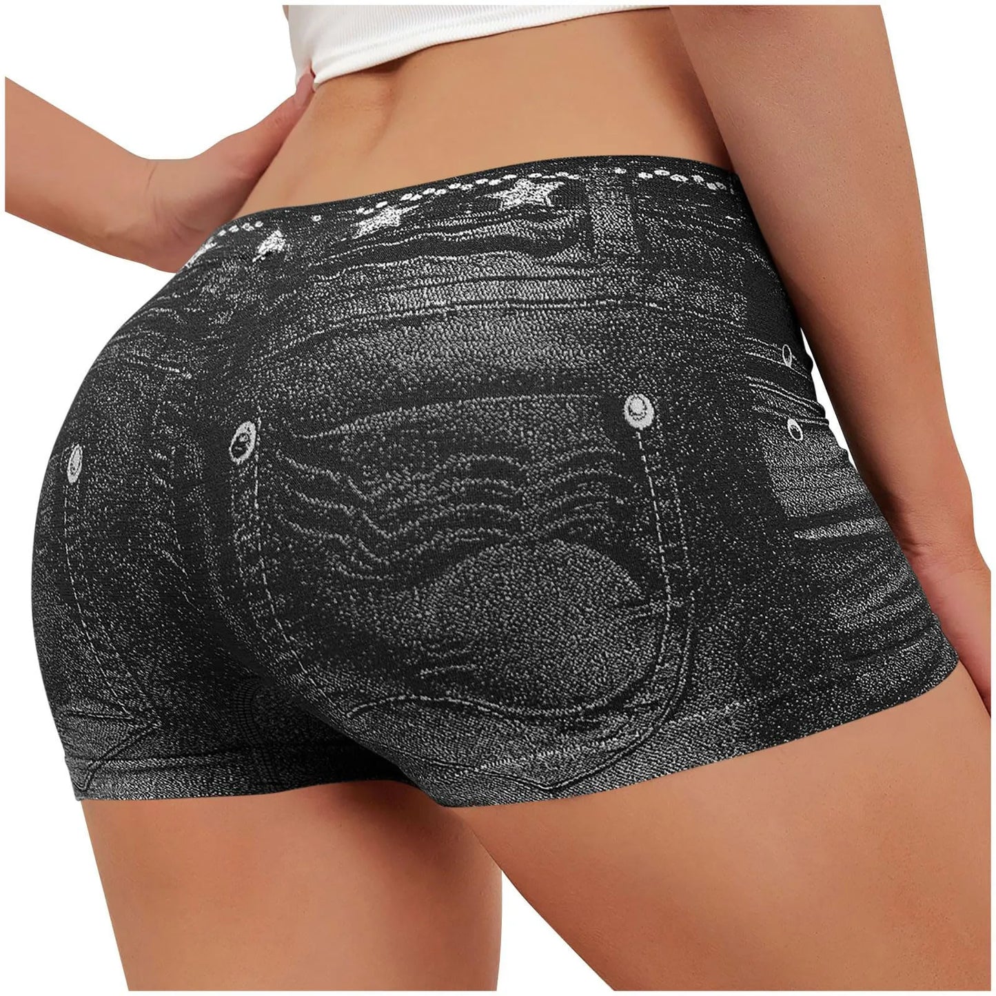 Sexy Hip Lifting Faux Jean Shorts Women's Low Waist Seamless Fitness Denim Shorts Hip Hop Y2k Sports Running Leggings Pants