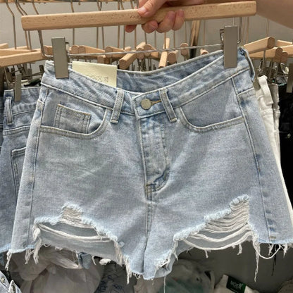 New Rough-edged Denim Shorts Women's Loose A-shaped Ripped Hot Pants High Waisted Shorts Womens Shorts Shorts Shorts for Women