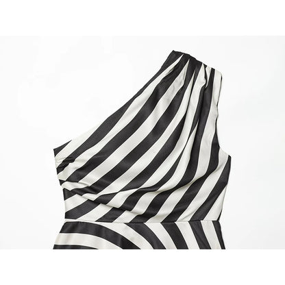 YENKYE New 2026 Women's Striped One Shoulder Sleeveless Peplum Top Draped Asymmetric Hem Party Crop Top Summer Blouse