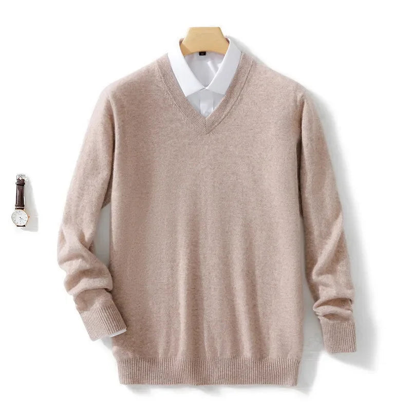 Cashmere Sweater V-neck Pullovers Men's Loose Oversized M-3XL Knitted Bottom Shirt Spring Autumn New Korean Casual Men Top