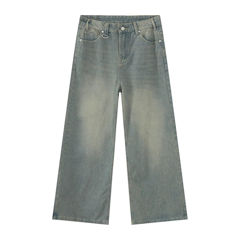 IEFB Men's Vintage Jeans Fashion Washed Street Casual Wide Leg Denim Pants Summer Distressed Loose Male Versatile Trousers 9C354
