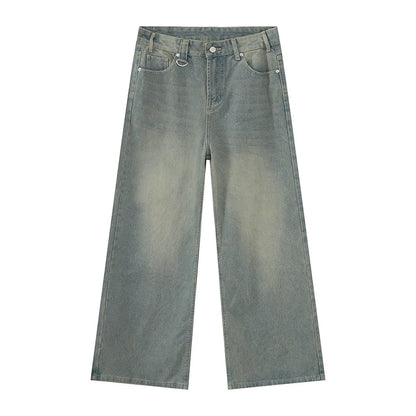 IEFB Men's Vintage Jeans Fashion Washed Street Casual Wide Leg Denim Pants Summer Distressed Loose Male Versatile Trousers 9C354