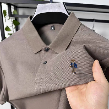 100% pure cotton new men's short sleeved polo shirt summer fashion original high-end brand bear embroidery golf casual T-shirt