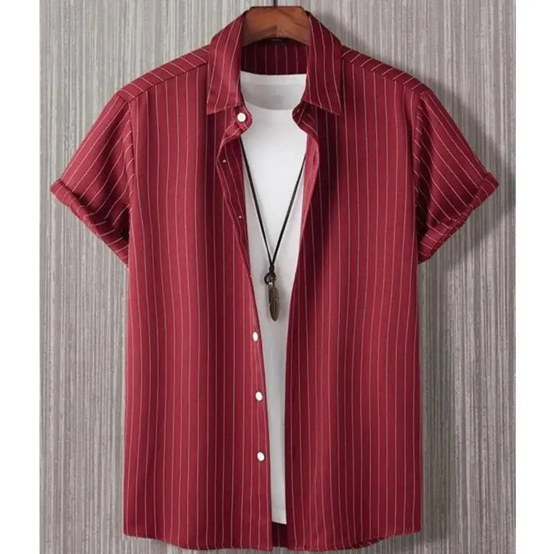 Alternating Striped Man Shirt Summer Minimalist Shirts Beach Casual Style Short Sleeved White  Shirt Men's Hawaii Vacation Tops