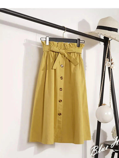 Elegant Button High Waist Skirt