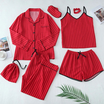 Women'S Spaghetti Strap Pajamas Set 7 Piece Cute Loungewear Shorts Pj Set Ladoes Pajamas Outfit Sleepwear For Sleeping піжама