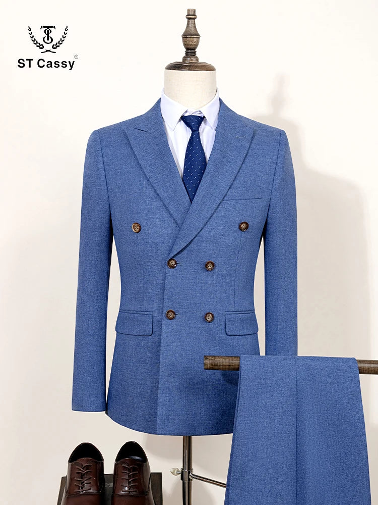 ST Cassy  2-piece set (jacket + pants) double-breasted Man Suit blue Modern Wedding Suits for Men slim fit Business office suit