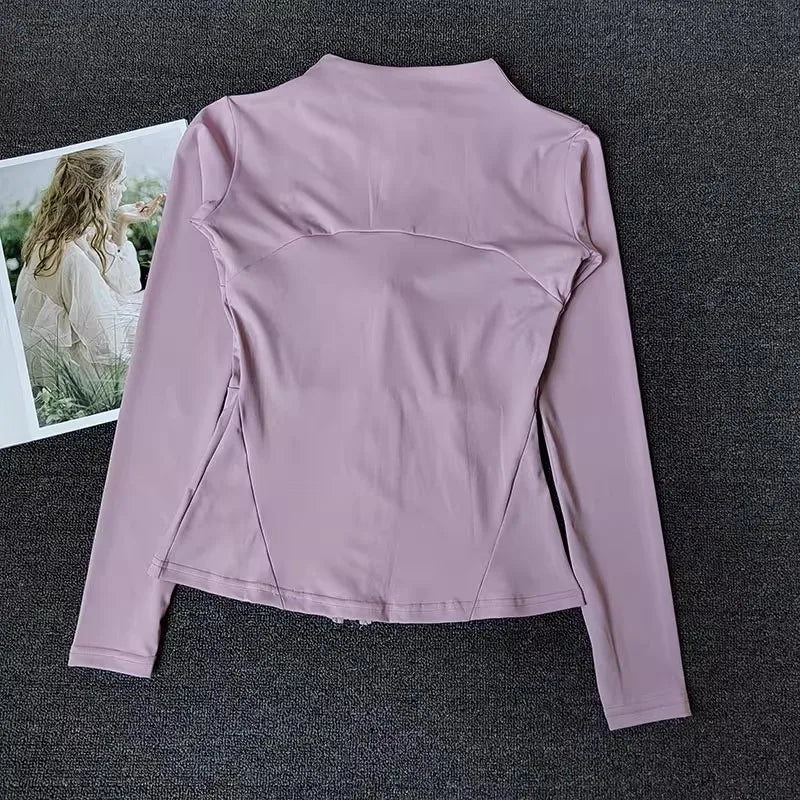 Women's Slim Fit Long Sleeve Sports Jacket Zip Fitness Yoga Workout Jacket Slim Tight Gym ActiveWear Top Running Jacket