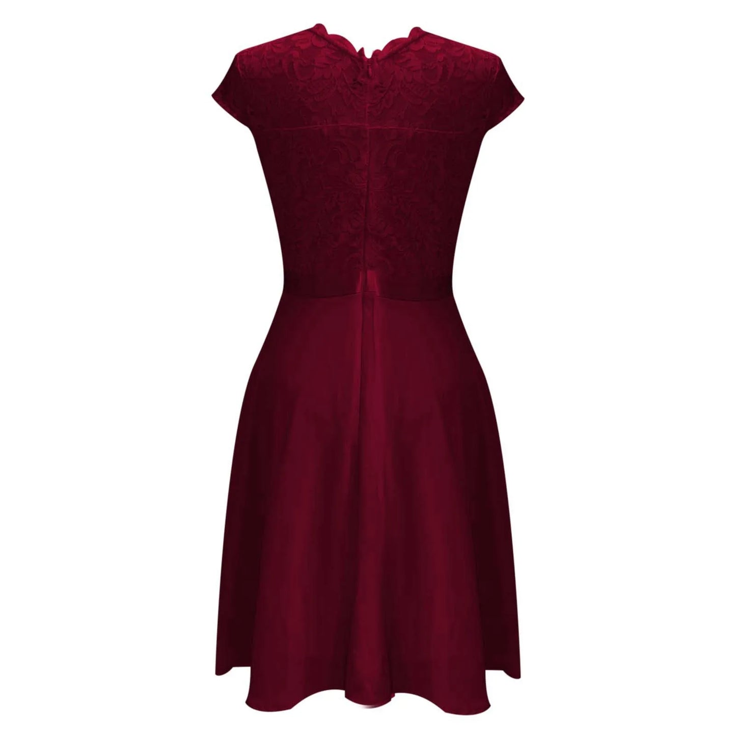 Ladies Casual Cocktail Dress With Waist Crew Neck Lace Short Sleeved Temperament Dresses Solid Formal Party Dresses Woman