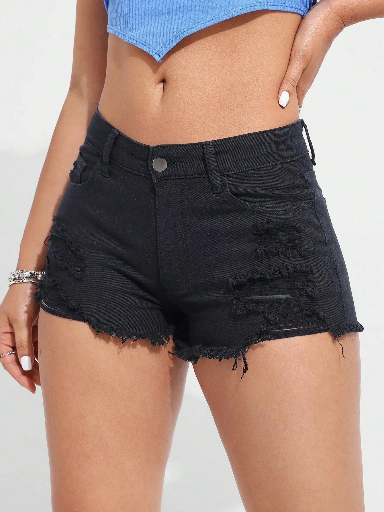American new retro jeans shorts women's summer new fashion new hole shorts street trend women's clothing.