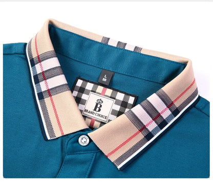 High end silky cotton breathable short sleeve polo shirt men's summer new trend plaid lapel designer brand casual golf T-shirt
