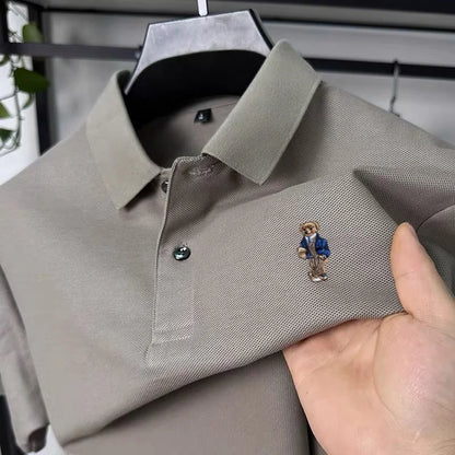 100% pure cotton new men's short sleeved polo shirt summer fashion original high-end brand bear embroidery golf casual T-shirt