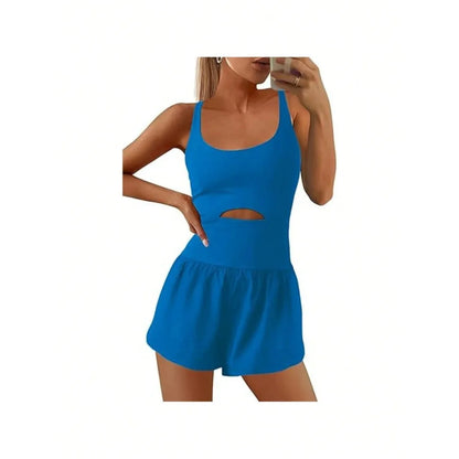 Women's Solid Color Back Waist V-Crossed Simple Casual Jumpsuit Gym Women Outfit Body Suit Womens Sexy Running One-Sie Workout Rompers One Piece Outfits Exercise Jumpsuits Sleeveless Athletic Tennis Romper Gym Yoga Clothes