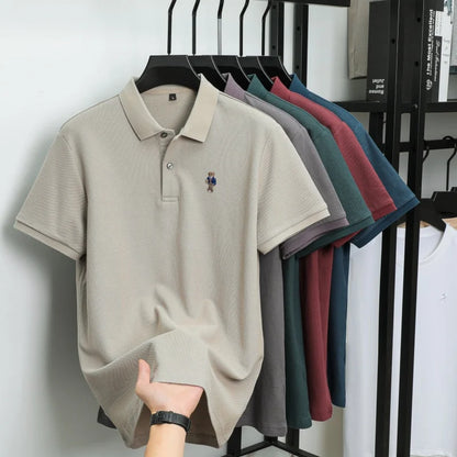 100% pure cotton new men's short sleeved polo shirt summer fashion original high-end brand bear embroidery golf casual T-shirt