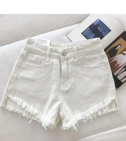 Women's 2026 High Waist Raw Edge Wide Leg Solid Denim Korean Casual Summer Shorts