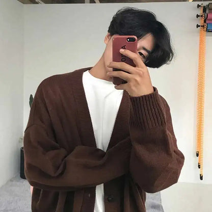 IEFB Men's Wear Knitted Sweater Loose V-neck Single-breasted Solid Color Knitting Cardigan Coat 2026 Spring New Trendy 9Y3266