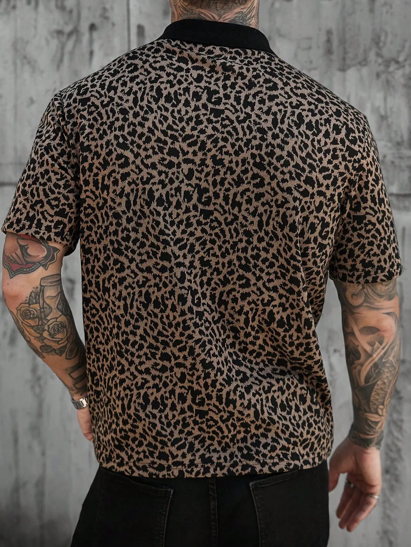 Men's Short Sleeve Leopard Print Polo Shirt Casual Streetwear