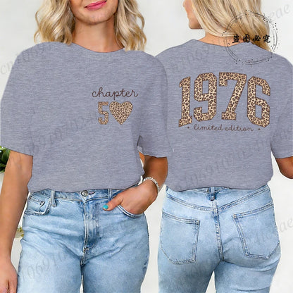 Fashion Women T Shirt  1976 Retro Birthday Print T Shirt Leopard 50th Birthday Gifts Tops Ladies Shirt Harajuku Graphic T-shirt