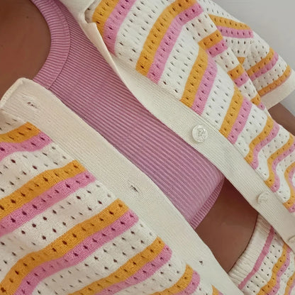 Hollow Striped Knitted 2 Pieces Set Short