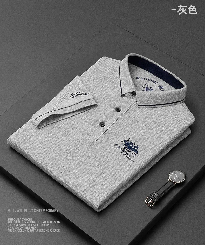 2024 High Quality Men's Cotton Embroidered Polo Shirt Summer New High-end Business Casual Lapel Short Sleeve T-shirt