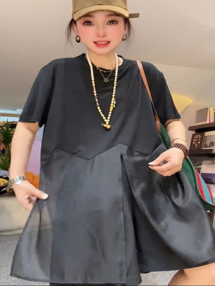 Oversized Tops Summer T Shirts 2026 Ropa Mujer Patchwork Fashion Camisetas O-neck Casual T-shirts Korean Tees Women's Clothes