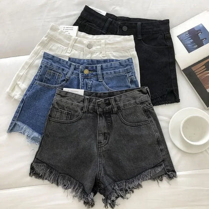 Women's 2026 High Waist Raw Edge Wide Leg Solid Denim Korean Casual Summer Shorts